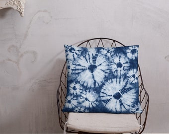 Blauwe kussenhoes | Shibori Kussenhoes | 22x22 Gooi Kussen | Gooi kussens Boho | Indigo Gooi Kussen | Shibori Plaid Kussen