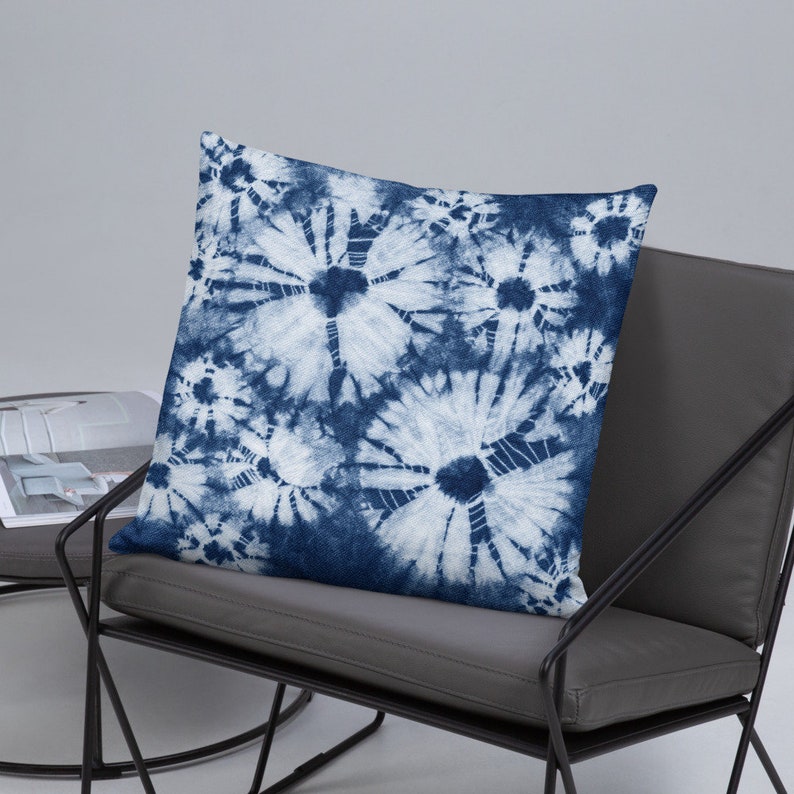 Blue Pillow Cover Shibori Pillow Cover 22x22 Throw Pillow Throw Pillows Boho Indigo Throw Pillow Shibori Throw Pillow image 5