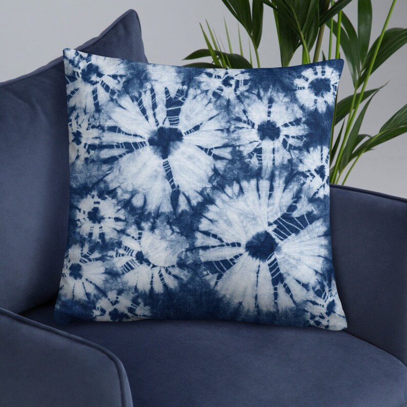 Blue Pillow Cover Shibori Pillow Cover 22x22 Throw Pillow Throw Pillows Boho Indigo Throw Pillow Shibori Throw Pillow image 6