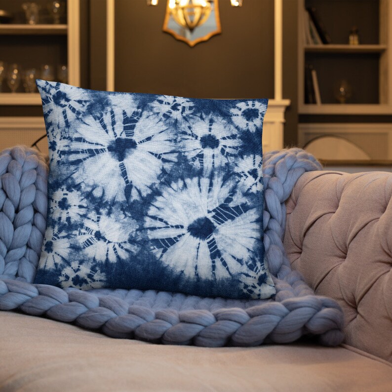 Blue Pillow Cover Shibori Pillow Cover 22x22 Throw Pillow Throw Pillows Boho Indigo Throw Pillow Shibori Throw Pillow image 3