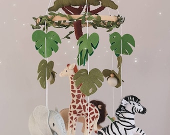 Safari nursery mobile, realist safari decor, jungle nursery mobile, crib mobile, baby shower gift, lion, elephant, giraffe, zebra mobile.