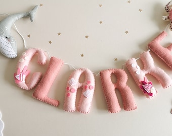 Girls ocean nursery decor, ocean name garland, pink under the sea decor, new baby gift, girls ocean theme bedroom.
