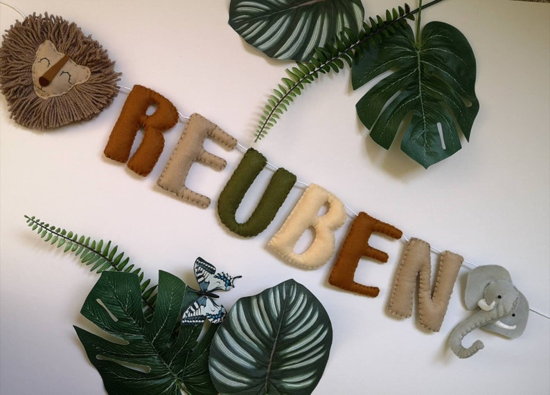 Safari name garland, safari wall decor, jungle nursery decor, safari garland, kids bedroom decor, baby shower gift, safari theme nursery. bild 13