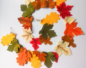Felt leaf garland, autumn leaf garland, woodland bunting, fireplace garland, felt leaves, Halloween home decor, autumn decor.