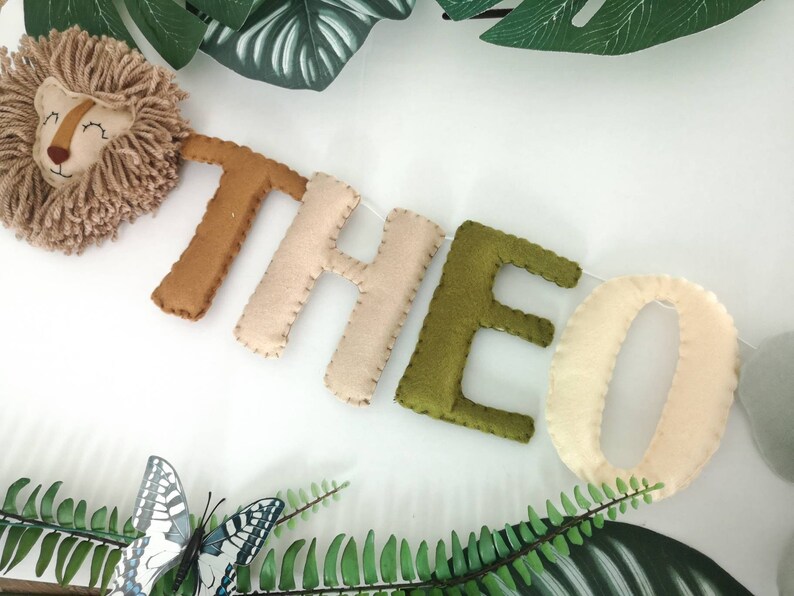 Safari name garland, safari wall decor, jungle nursery decor, safari garland, kids bedroom decor, baby shower gift, safari theme nursery. bild 14
