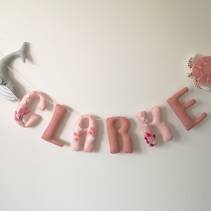 Girls ocean nursery decor, ocean name garland, pink under the sea decor, new baby gift, girls ocean theme bedroom. image 2