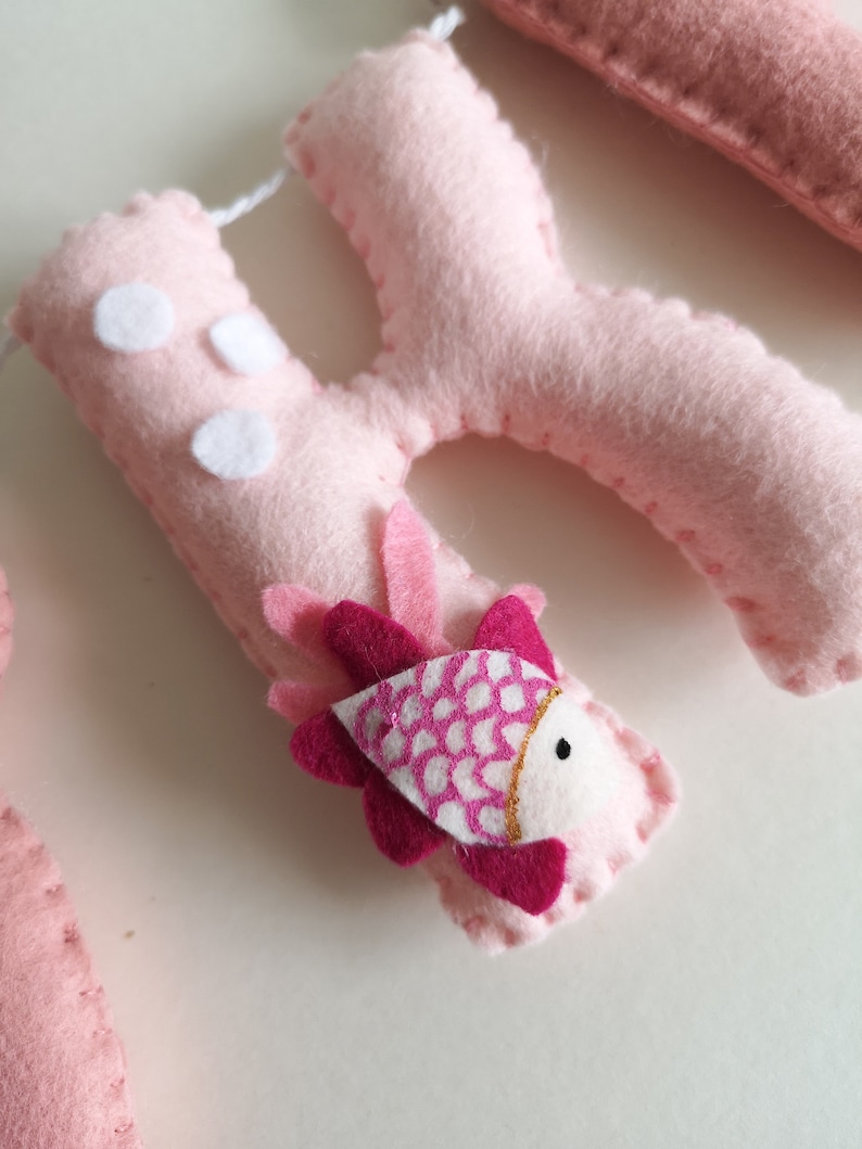 Girls ocean nursery decor, ocean name garland, pink under the sea decor, new baby gift, girls ocean theme bedroom. image 4