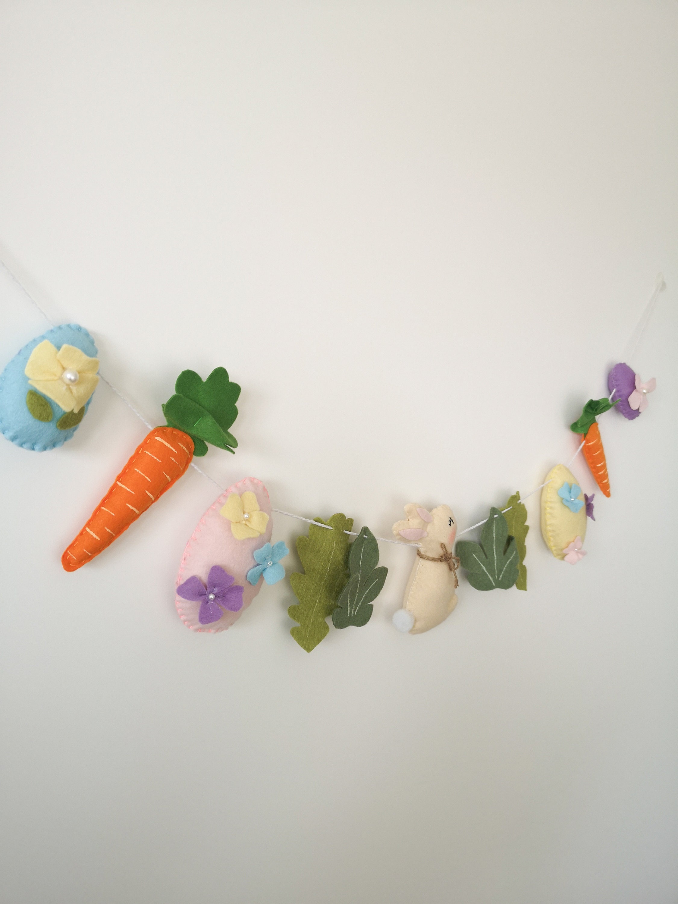 Easter Bunny Garland With Carrots, Felt Easter Egg Garland, Easter ...
