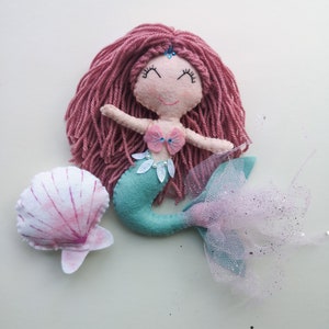Mermaid nursery decor, mermaid felt doll, mermaid gift, sea life nursery, girls bedroom decor, hanging mermaid doll, under the sea gift.