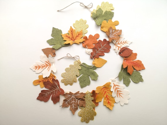 Felt leaf garland, autumn leaf garland, woodland bunting, fireplace garland, felt leaves, Halloween home decor, autumn decor.