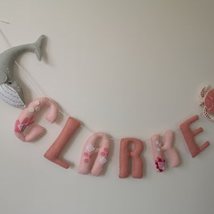 Girls ocean nursery decor, ocean name garland, pink under the sea decor, new baby gift, girls ocean theme bedroom. image 8