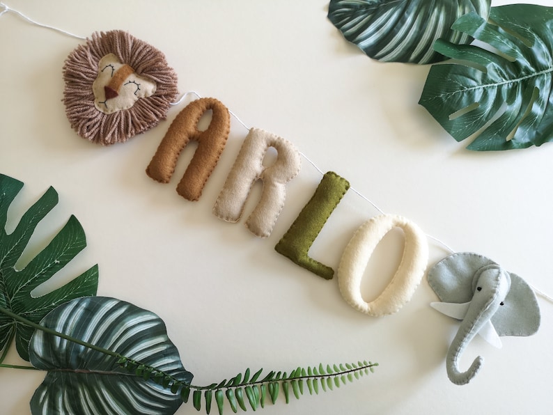 Safari name garland, safari wall decor, jungle nursery decor, safari garland, kids bedroom decor, baby shower gift, safari theme nursery. bild 2