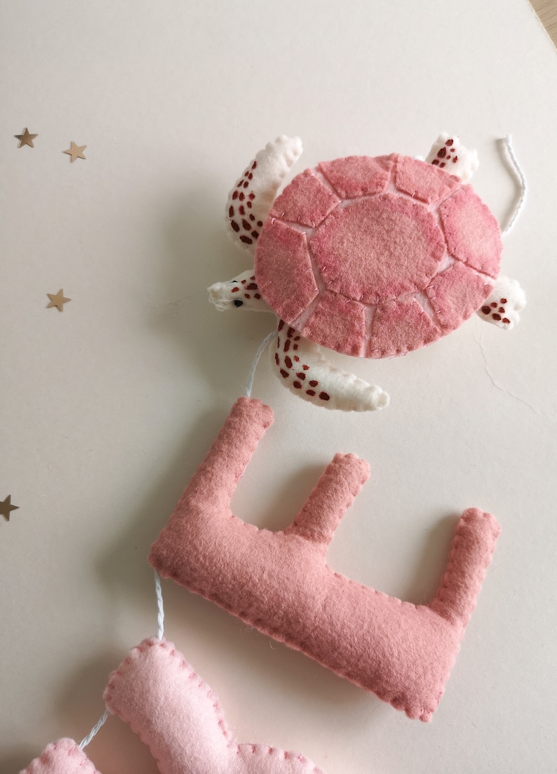 Girls ocean nursery decor, ocean name garland, pink under the sea decor, new baby gift, girls ocean theme bedroom. image 3