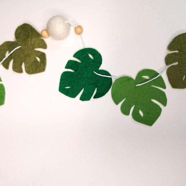 Safari leaf garland, nursery decor, jungle garland, felt leaf bunting, safari theme bedroom decor, baby shower gift.