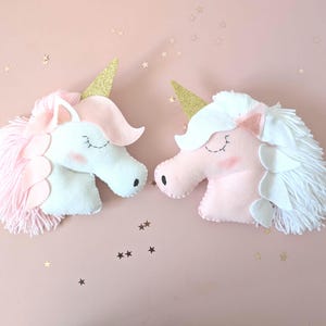 Felt unicorn wall hanging, Unicorn decor for girls room, felt unicorn, unicorn wall hanging, unicorn head, unicorn theme bedroom.