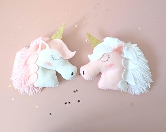 Felt unicorn wall hanging, Unicorn decor for girls room, felt unicorn, unicorn wall hanging, unicorn head, unicorn theme bedroom.