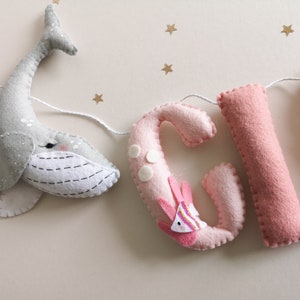 Girls ocean nursery decor, ocean name garland, pink under the sea decor, new baby gift, girls ocean theme bedroom. image 5