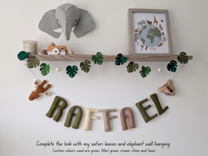 Safari name garland, safari wall decor, jungle nursery decor, safari garland, kids bedroom decor, baby shower gift, safari theme nursery. bild 6