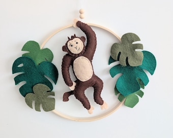 decorazione da parete a forma di scimmia in feltro per camera da letto a tema safari/giungla
