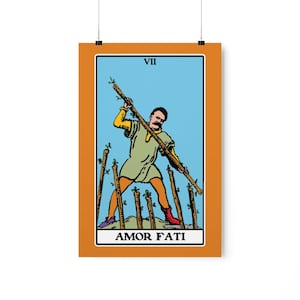 Nietzsche Amor Fati Seven of Wands Philosophy Poster