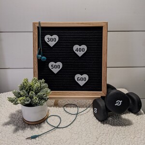 Heart Shaped Letter Board Workout Milestone Icons 300, 400, 500, 600 - Home Gym - Exercise Bike treadmill -training plan feltboard accessory