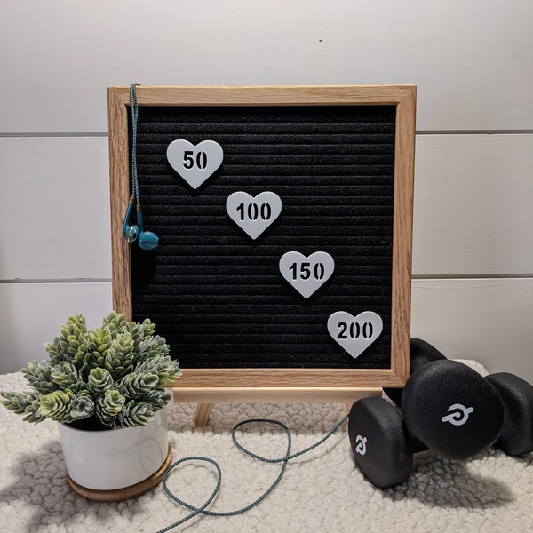 Heart Shaped Letter Board Workout Milestone Icons 50, 100, 150, 200 - Home Gym - Exercise Bike treadmill - training plan feltboard accessory