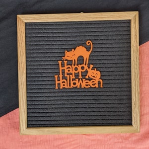 Happy Halloween Saying Letter Board Icons - Autumn - Black Cat - Halloween Jack-o-lantern Sign - Spooky Holiday Party Felt Board Accessory