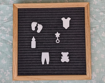 Baby Shower Letter Board Icons - Rattle Bear Bottle - Newborn Feet - Birth Celebration - Party Decorations - Mom to Be Felt Board Accessory