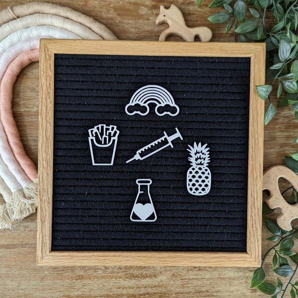 IVF Letter Board Icons - French Fries Pineapple Shot Rainbow, Test Tube - fertility treatment - in-vitro fertilization Felt Board Accessory