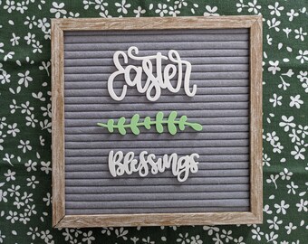 Easter Blessings Letter Board Icons - Green Olive Branch - Blessed Message - Cursive Word Saying - Farmhouse Springtime Felt Board Accessory