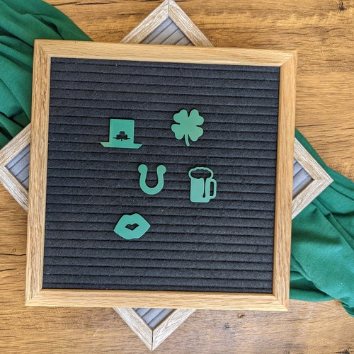 St Patrick's Day Letter Board Icons - Green Leprechaun, Beer, Horseshoe, Shamrock - Kiss me I'm Irish - St. Patty's Day Felt Board Accessory