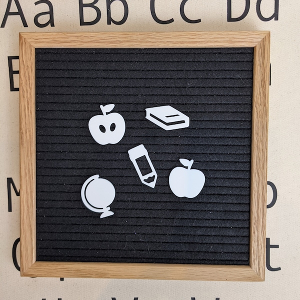 School Letter Board Icons - Back to School Felt Board Accessory - School Books, Globe, Pencil, Apples - Teacher Supplies Letter Board Icons