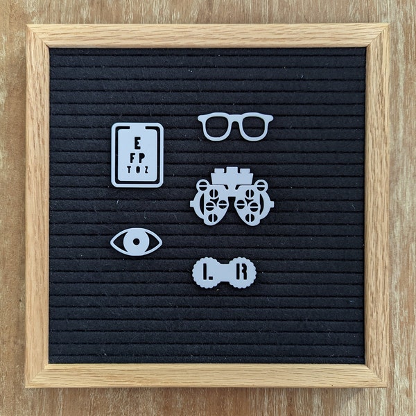 Optometry Letter Board Icons - Phoropter, Glasses, Contact Case, Eye Chart, Eye - Eye Doctor Office Decor - Optometrist Felt Board Accessory