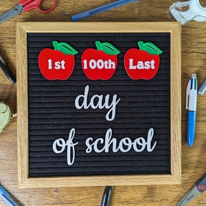 First Day of School Letter Board Icons - Last Day of School Felt Board Accessory - 100th Day of School Decor - School Picture Announcement