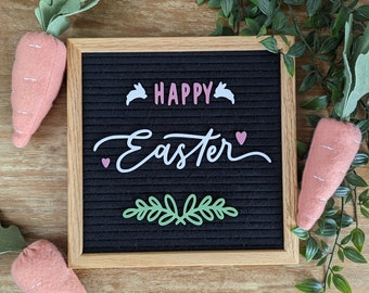 Happy Easter Letter Board Icons - Green Olive Branch - Easter Bunny Rabbit - Cursive Word Saying - Farmhouse Springtime Felt Board Accessory