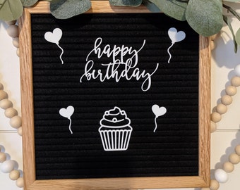 Happy Birthday Letter Board Icons - Party Felt Board Accessory - Balloons , Cupcake, Cursive Letters - Kids Party Celebration Decor