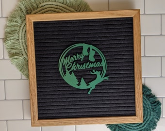 Merry Christmas Letter Board Icon - Christmas Village, Tree, Deer, Stockings - Santa Winter Snow Day - Happy Holiday Felt Board Accessory