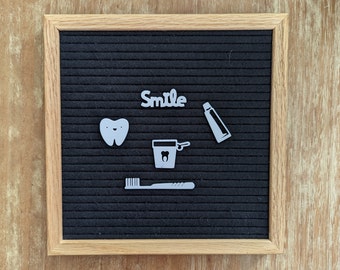 Dentist Letter Board Icon - Toothbrush, Toothpaste, Smile Floss, Tooth Fairy - Teeth Doctor Office Decor - Orthodontist Felt Board Accessory