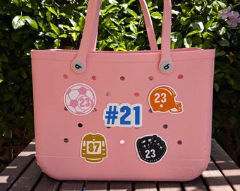 Custom Number Bogg Bag Purse Charm - Sports Bogg Bag Bits - Soccer Football, Hockey, Baseball, Softball - Personalized Game Day Purse Charm