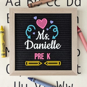 Teacher Name Letter Board Icons - Back to School, Classroom Sign, First Day of Class - Custom Teacher Appreciation Gift Felt Board Accessory