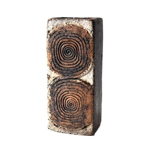 Alan Wallwork Brutalist Art Ceramic Slab Vase, Vintage Handmade Studio Pottery, Abstract Spirals, 8inch