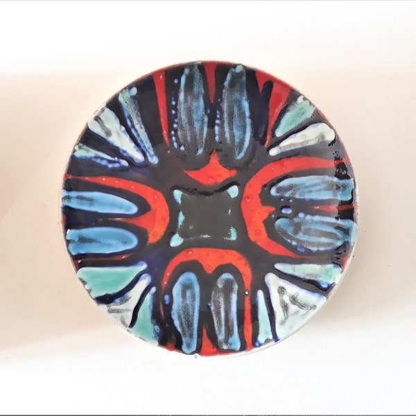Vintage Poole Pottery plate, Delphis range 1960s, signed, abstract, retro ceramic dish, mid century, 8 inch diameter