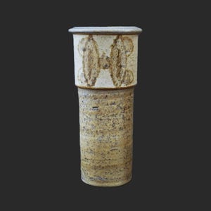 Vintage Soholm Cylindrical Pottery Vase, Svend Jensen, Mid-Century Danish Scandinavian, Erika Series, Rustic Beige