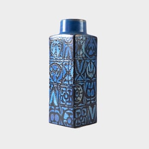 Vintage Nils Thorsson Pottery Vase for Aluminia, Blue Baca, Mid-Century Modernist Danish Scandinavian, 23cm