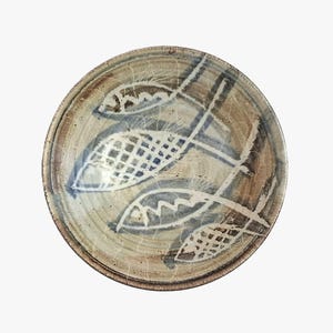 Vintage Aller Studio Pottery Bowl, Modernist Fish Design, Handmade by Bryan Newman, 11.5inch