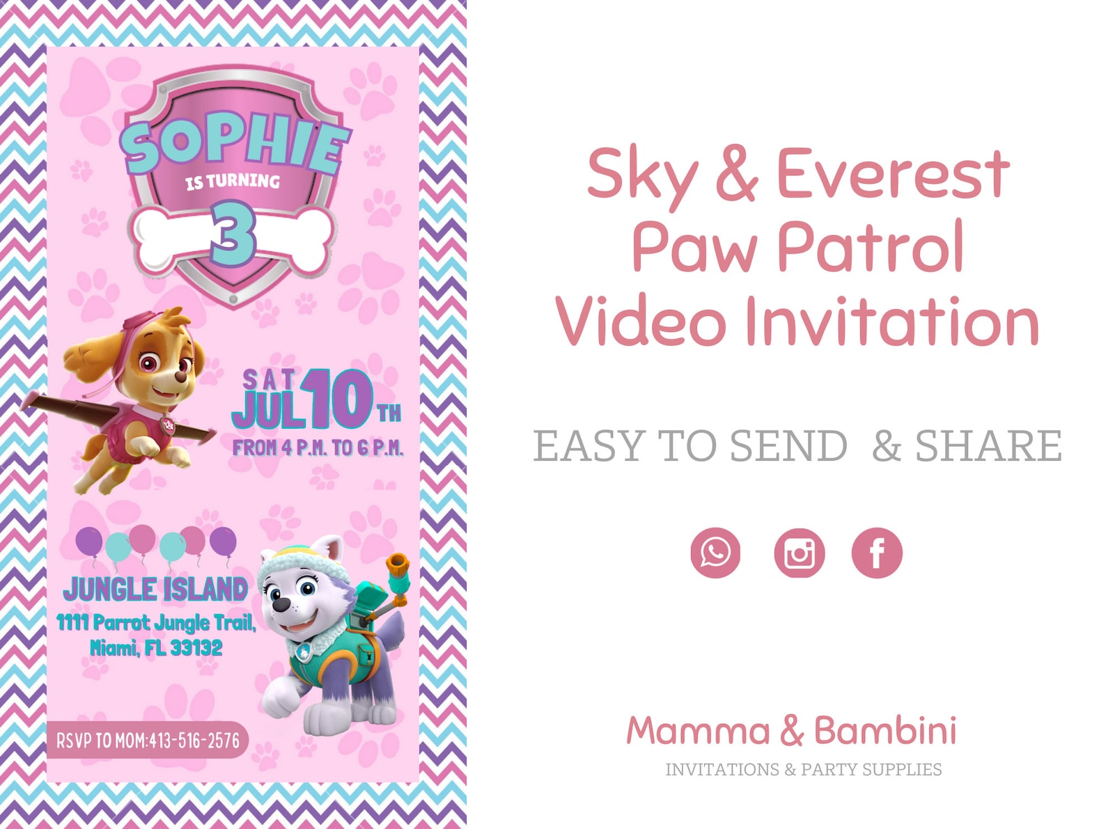 Paw Patrol GeburtstagSeinladung für Mädchen Sky Everest Paw | Etsy