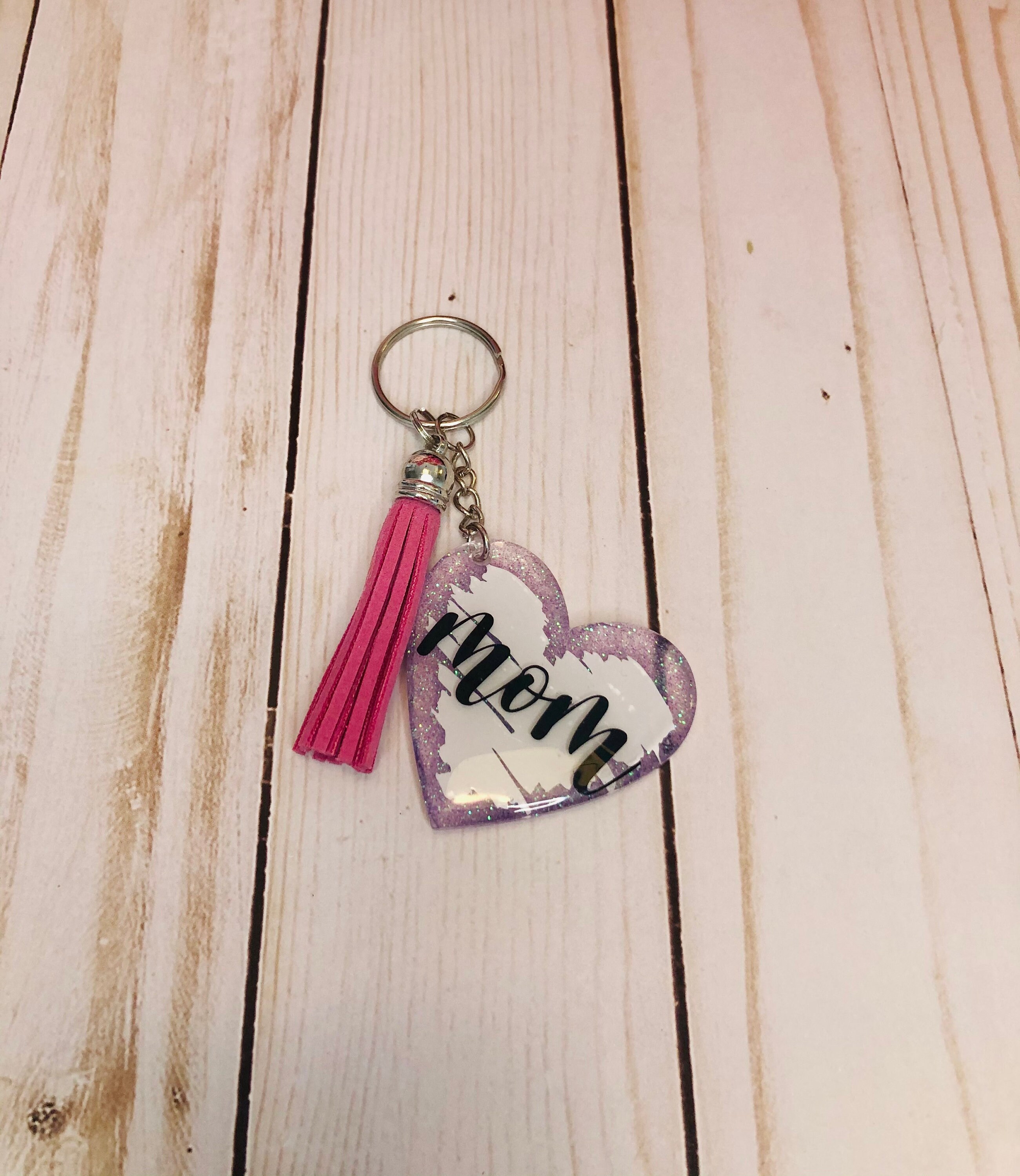 Acrylic Heart Keychain with Tassel Personalized Name | Etsy