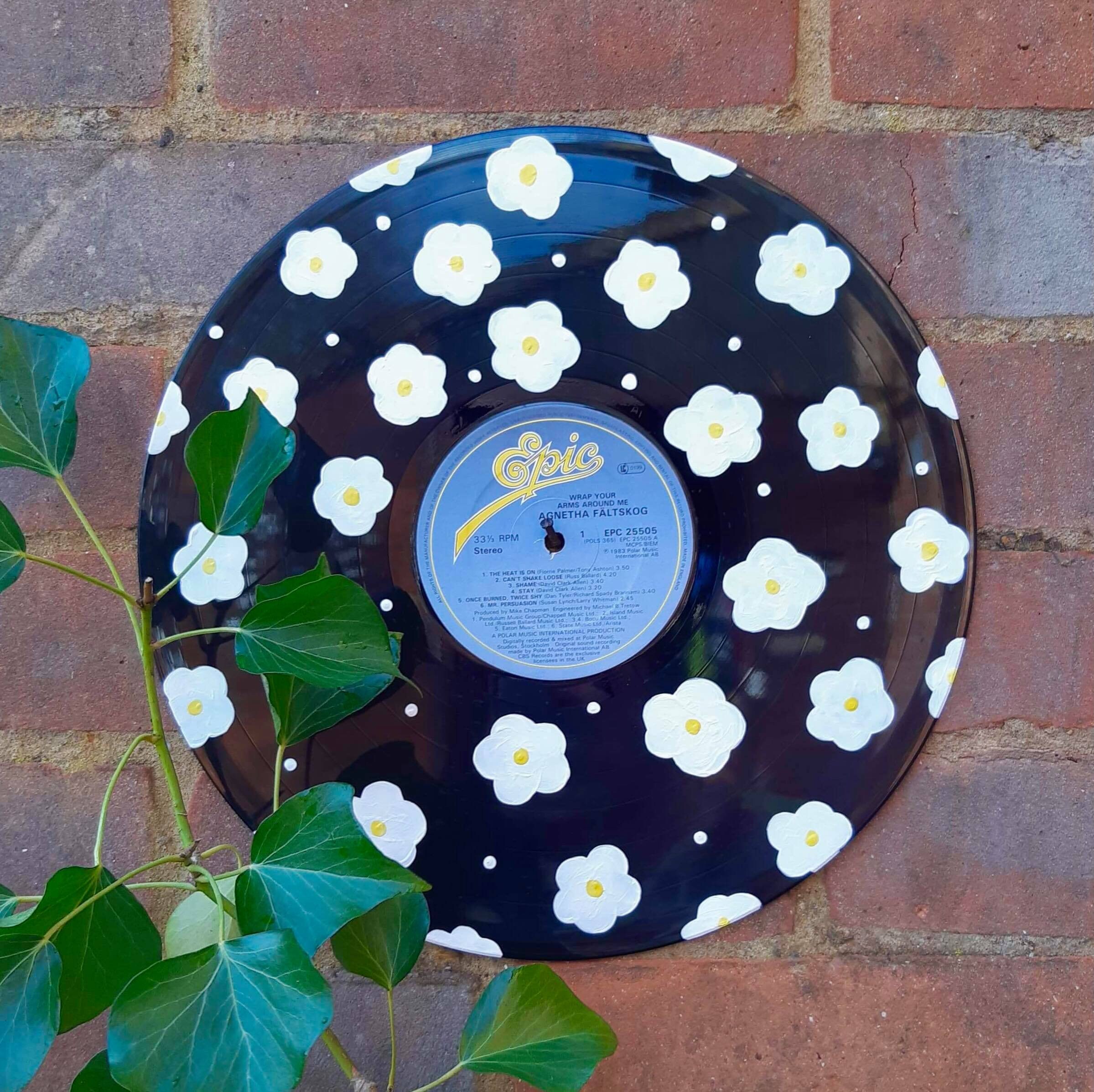 Hand painted flower vinyl record Aesthetic wall décor Etsy