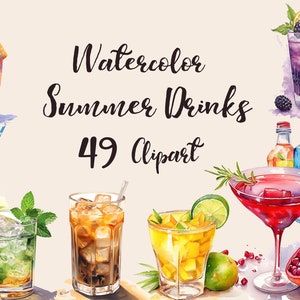 Summer Drinks Watercolor Clipart, Watercolor Cocktail Clipart, Drink ...
