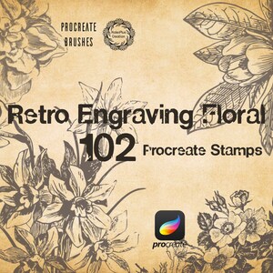 Engraving Floral Procreate Brushes Stamps,Vintage Floral Brushes, Retro Flower Brushes Pack, Botanical Procreate Brushsets